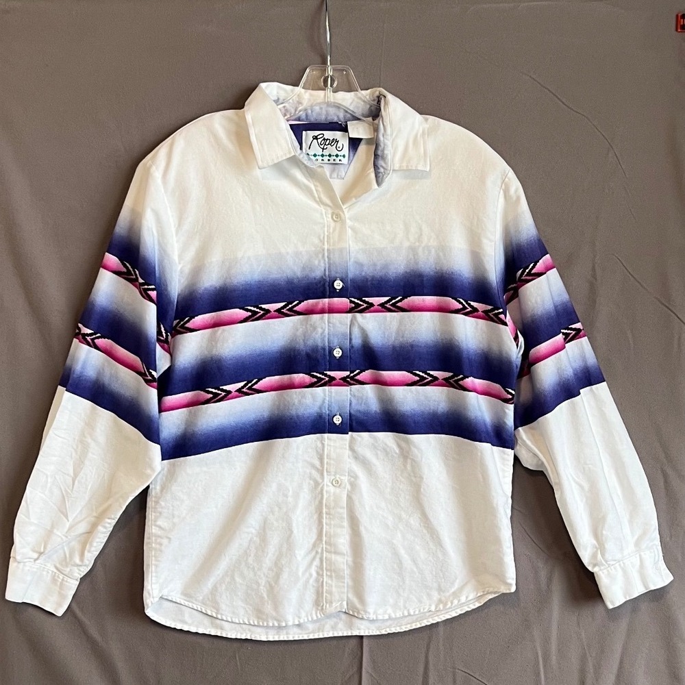 Vintage Roper Border Western Shirt Ombre Stripe Size Large